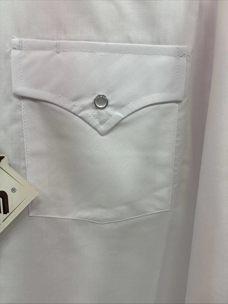 New Men’s ELY Cattleman White Long Sleeve Pearl Snap 16.5 X 34 Large X-38