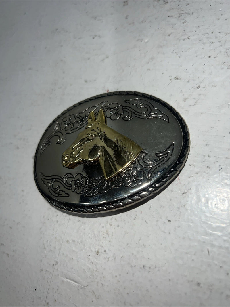 New Women’s Western Express Inc Gold Copper Horse Head Belt Buckle. ME-29 A-100
