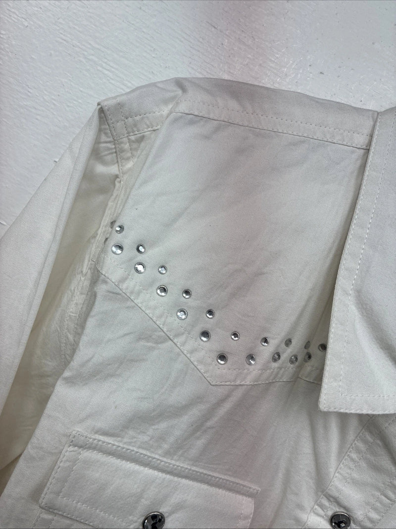 New Women’s Cumberland White Gem Long Sleeve Pearl Snap Large II-98