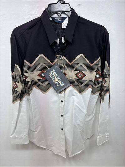 New Women’s Brooks & Dunn Western Design Long Sleeve Button Up Medium YY-113
