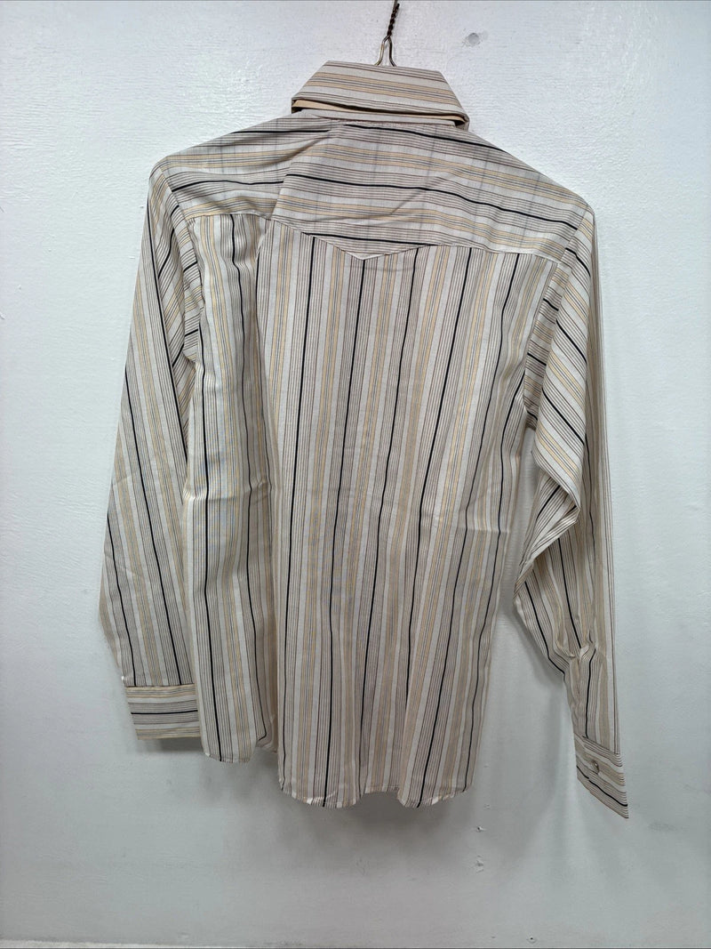 New Women’s Ranch Tan Stripe Long Sleeve Pearl Snap Size 34 MM-4