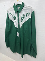 New Teens Country Charmers Green Long Sleeve Pearl Snap Large CC-98