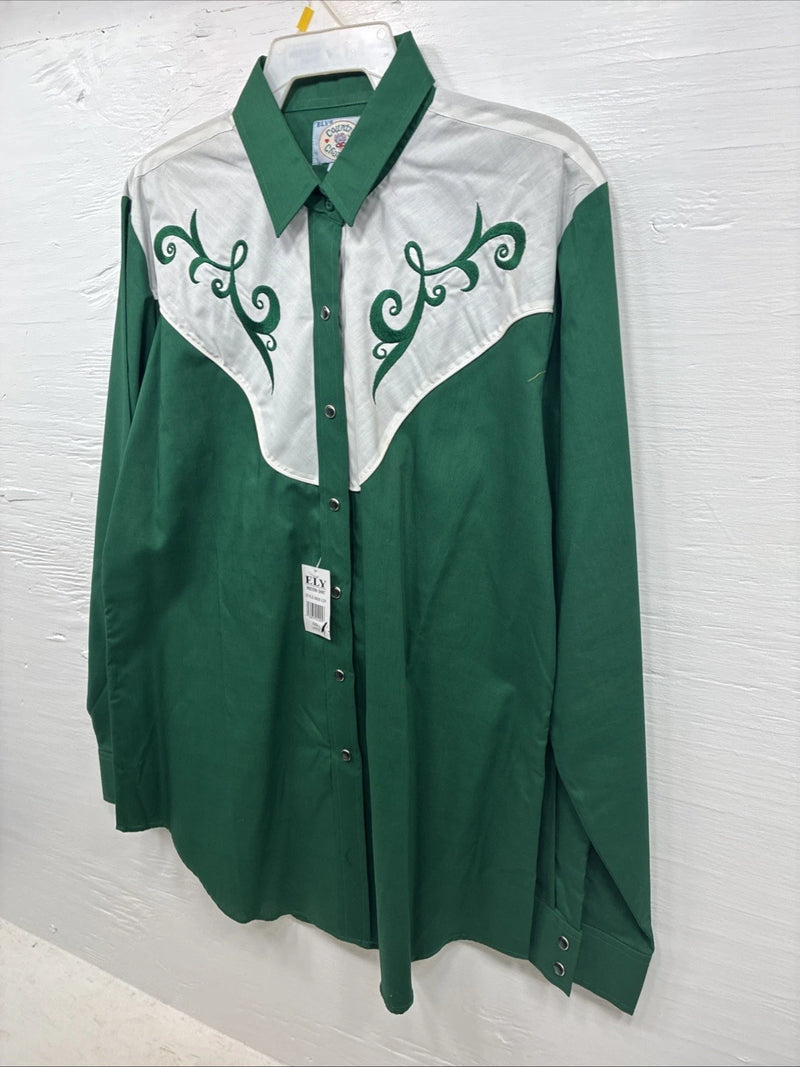 New Teens Country Charmers Green Long Sleeve Pearl Snap Large CC-98