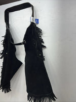New Black ABetta Show Chaps With Fringe Adjustable Waist XL 46” L-33