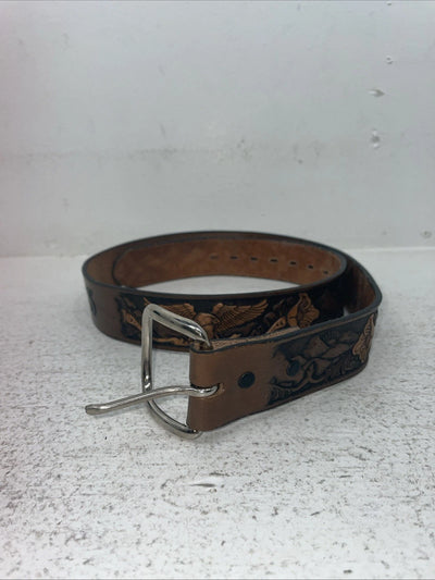 New Brown Genuine Leather Chambers Eagle Tooled 34” Belt #6412-13 Z-22