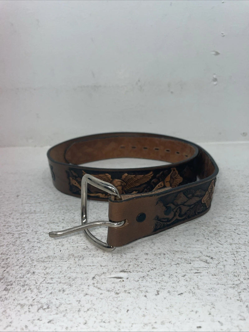 New Brown Genuine Leather Chambers Eagle Tooled 34” Belt #6412-13 Z-22