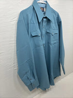 New Men’s Panhandle Slim Blue Simple Long Sleeve Pearl Snap 17 Large M-68
