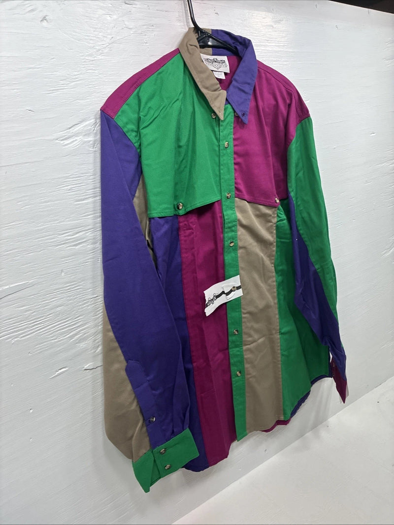 New Men’s San Angelo Multicolor Long Sleeve Button Up Short XL T-39