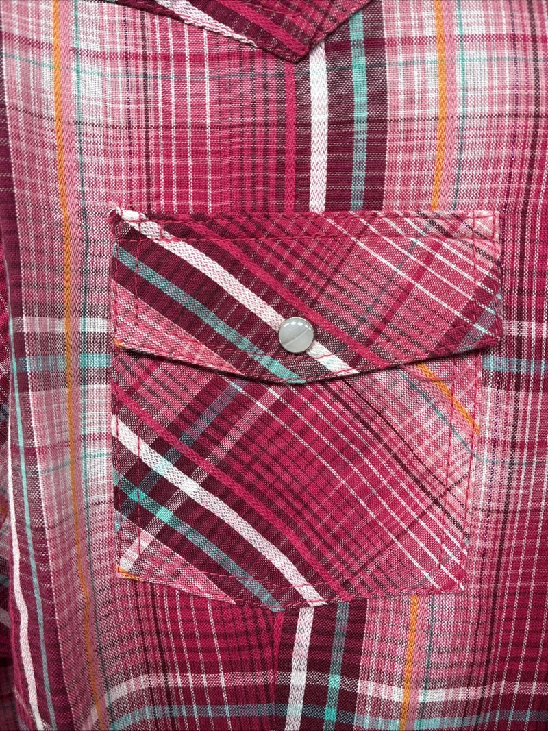 New Women’s Cumberland Pink Plaid Long Sleeve Pearl Snap XL GG-29