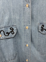New Women’s Rochelle Forest Blue Jean Long Sleeve Button Up Small LL-33