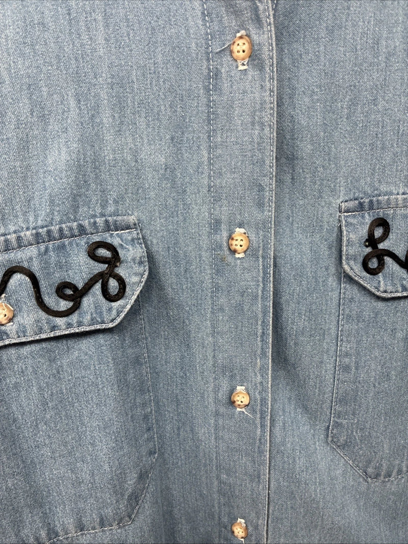 New Women’s Rochelle Forest Blue Jean Long Sleeve Button Up Small LL-33
