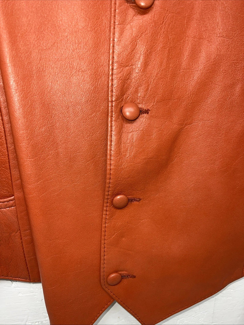 New Men’s Orange Leather Pioneer Wear Vest 46 #10291 L-603