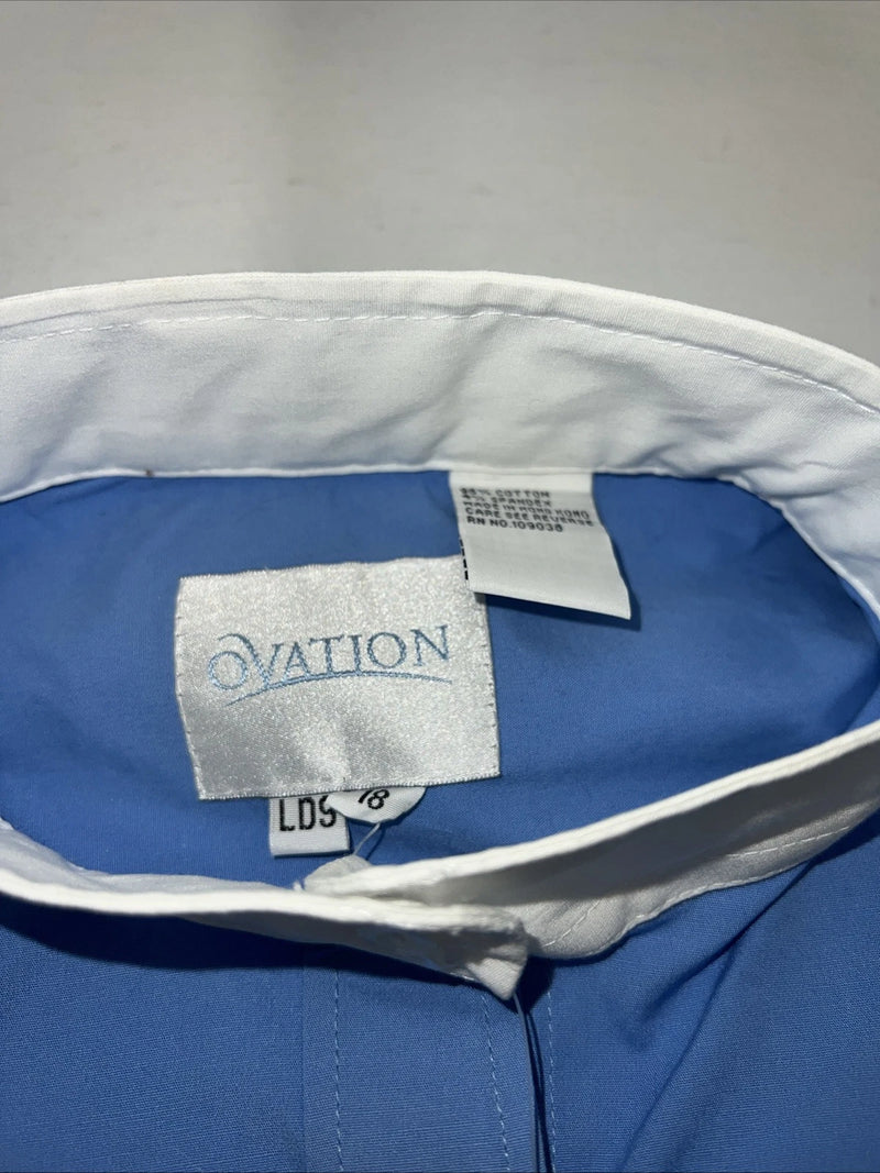 New Women’s Blue And White Ovation Short Sleeve English Shirt. 18 G-55