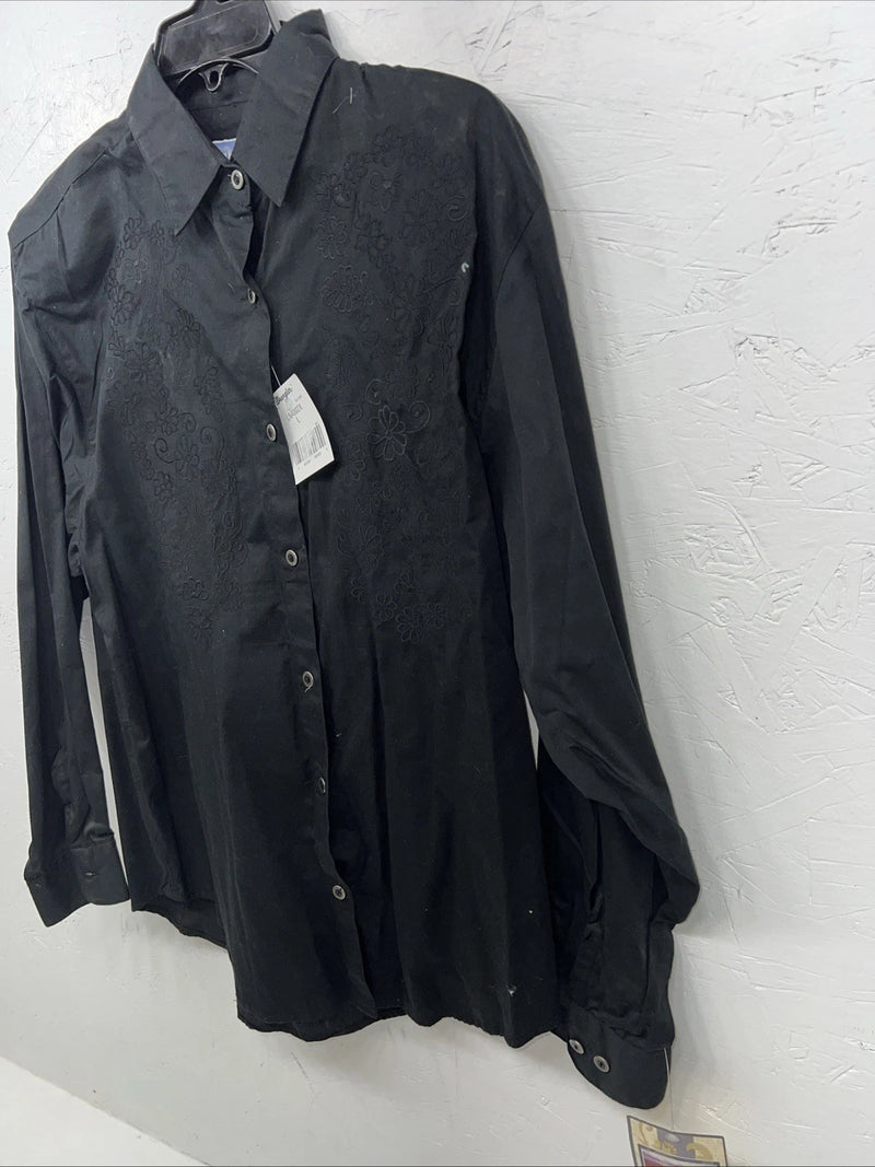 New Women’s Black Floral Wrangler Long Sleeve Button Up Shirt. Large S-36