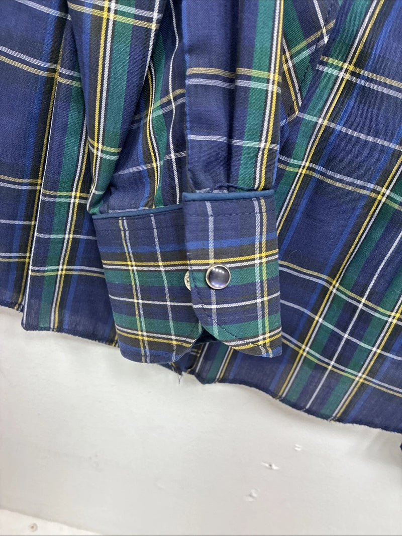 New Women’s Dickson Jenkins Blue Plaid Long Sleeve Pearl Snap Size 34 LL-85