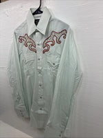 New Men’s Champion Western Mint Green Long Sleeve Pearl Snap 15 Medium K-89