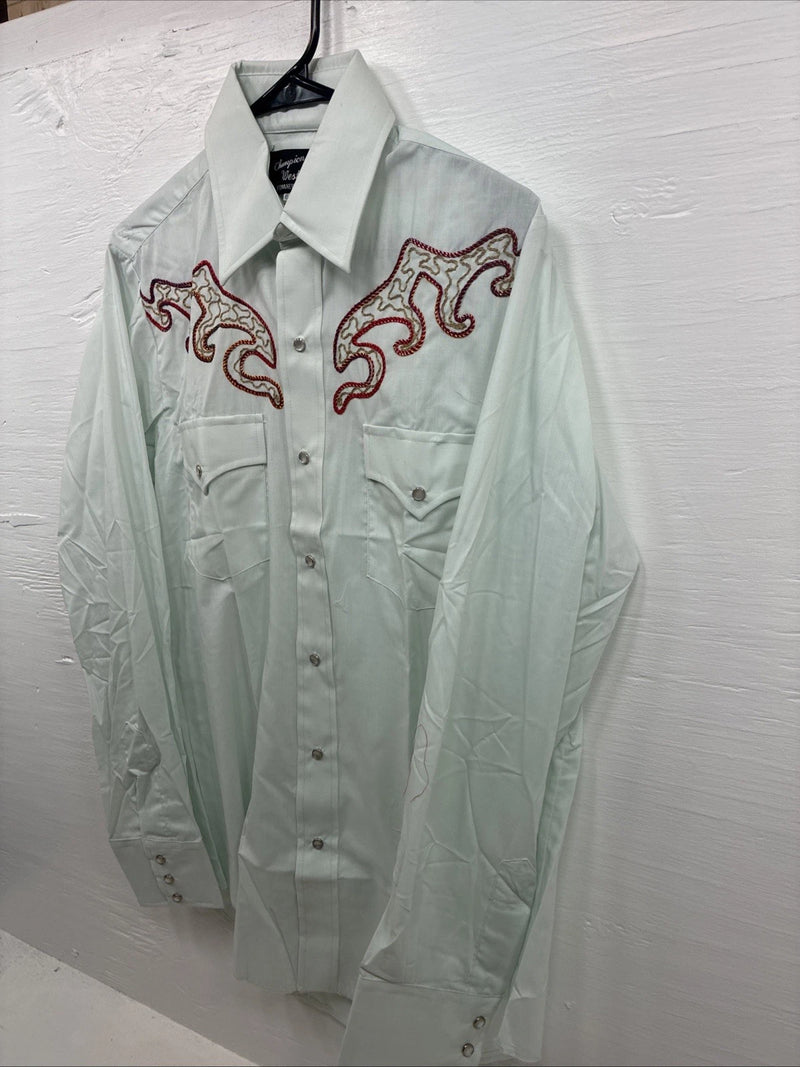 New Men’s Champion Western Mint Green Long Sleeve Pearl Snap 15 Medium K-89