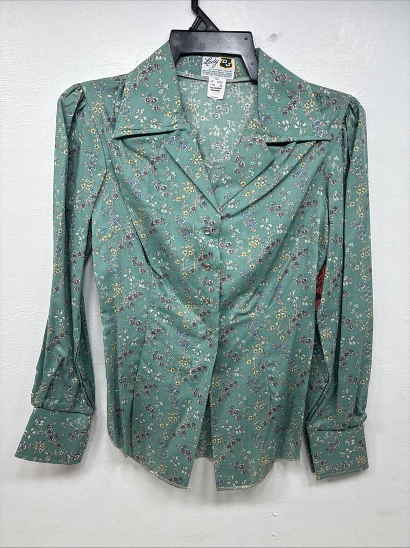 New Women’s Dickson Jenkins Blue Floral Long Sleeve Pearl Snap Zip Size 32 KK-66