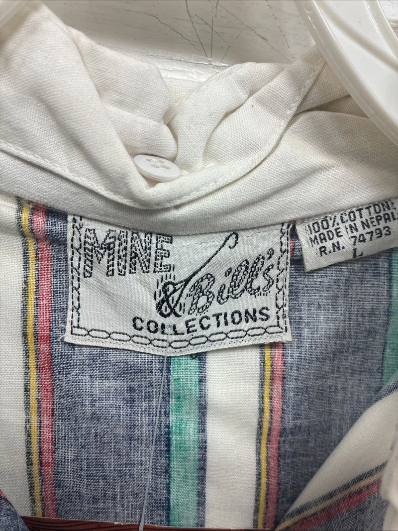 New Men’s Mine & Bills White Multicolor Stripe Long Sleeve Button Up Large V-78