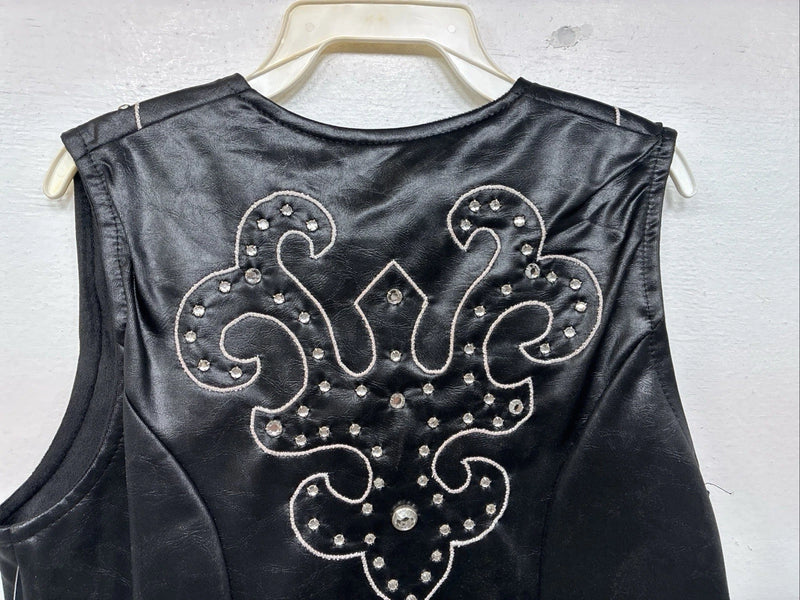 New Women’s 1848 RanchWear Black Rhinestone Sleeveless Vest Zip Up Small YY-44