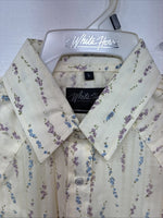 New Women’s White Horse Yellow Floral Short Sleeve Pearl Snap Large II-93