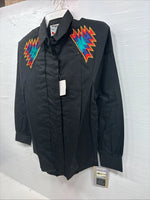 New Men’s Wrangler Black Western Design Long Sleeve Hidden Button Up Small J-62