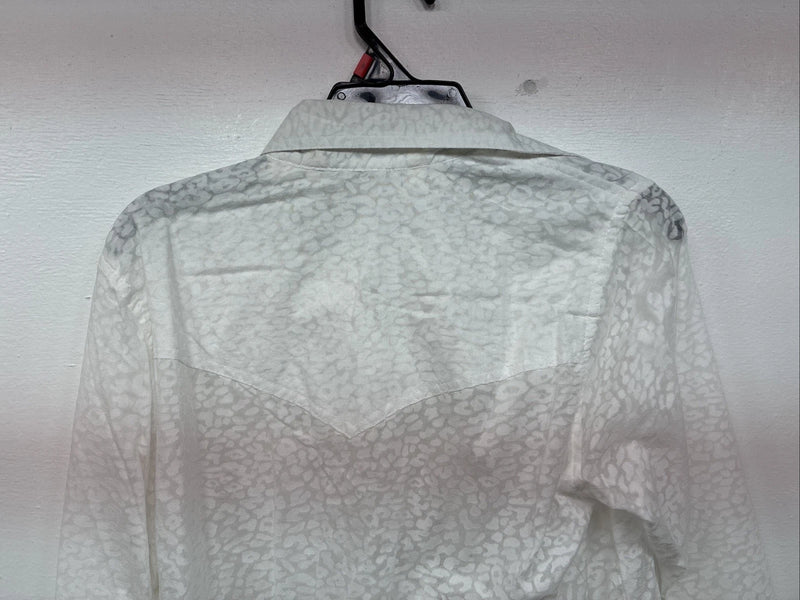 New Women’s Cumberland White Cheetah Print Long Sleeve Pearl Snap Small LL-2