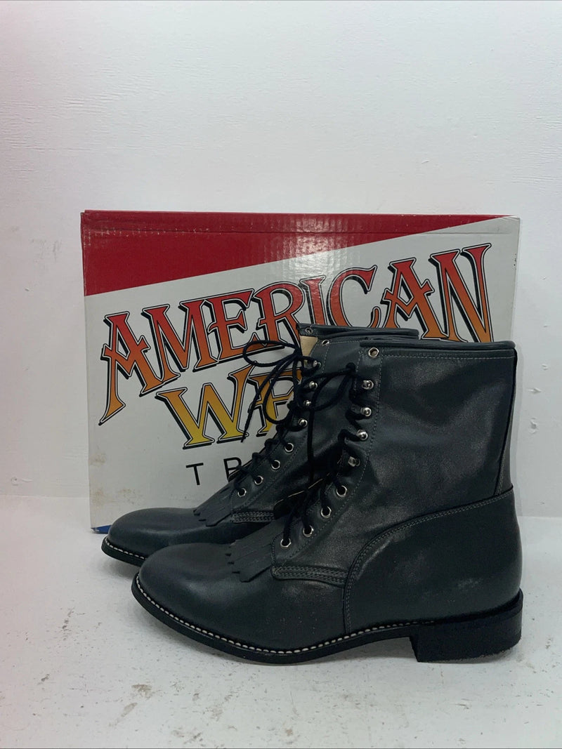 New Men’s Gray Lace Up American West Cowboy Boots. 6999 11 E W. 8-62