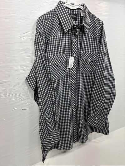 New Men’s White Horse  Black White Plaid Long Sleeve Pearl Snap XL H-80