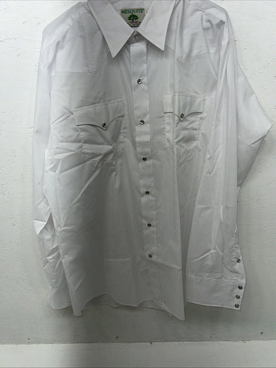 New Men’s White Mesquite Long Sleeve Pearl Snap Shirt. 17.5x37 XL S-5
