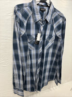 New Men’s ELY 1878 Blue Flannel Long Sleeve Pearl Snap 2XL H-56