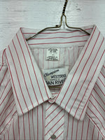 New Men’s Champion Western Red White Stripe Long Sleeve Pearl Snap 17.5 XL R-74