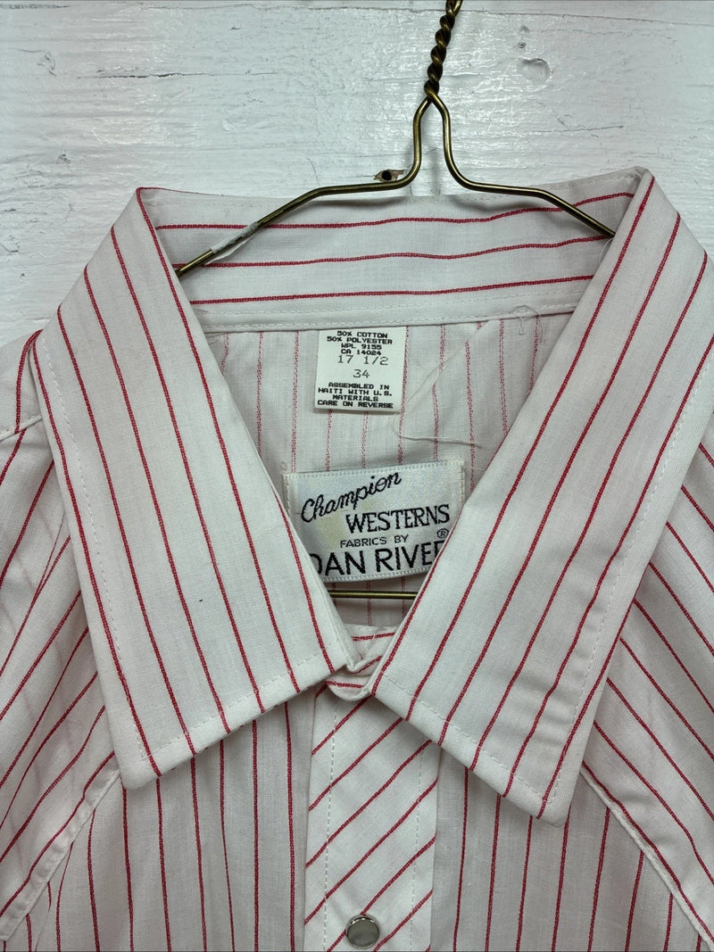 New Men’s Champion Western Red White Stripe Long Sleeve Pearl Snap 17.5 XL R-74