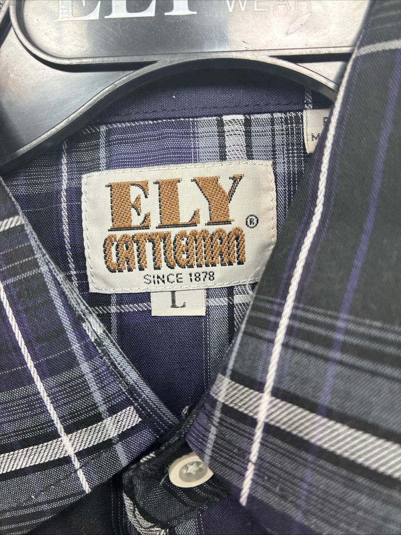 New Kids ELY Cattleman Purple Plaid Long Sleeve Pearl Snap Large DD-33