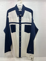 New Men’s Cowboy Threads White Blue Long Sleeve Button Up 2XL F-103