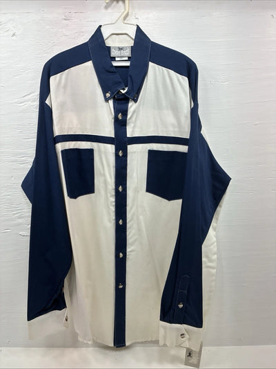 New Men’s Cowboy Threads White Blue Long Sleeve Button Up 2XL F-103