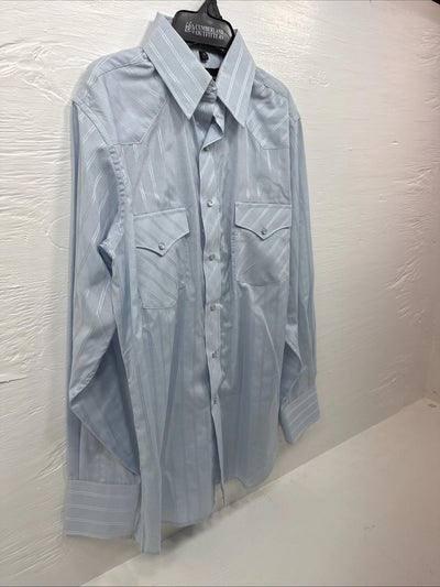 New Men’s White Horse Blue long sleeve pearl snap small B-69