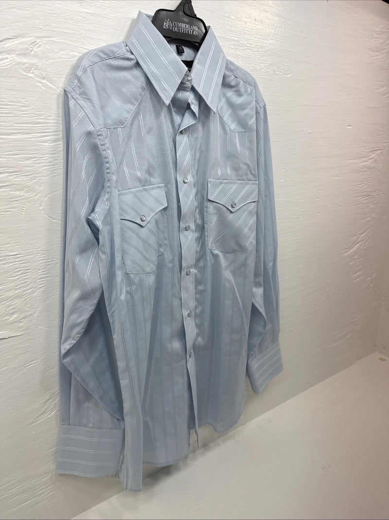 New Men’s White Horse Blue long sleeve pearl snap small B-69