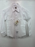 New Boys ELY Cattleman White Long Sleeve Pealr Snap Size 8 DD-49