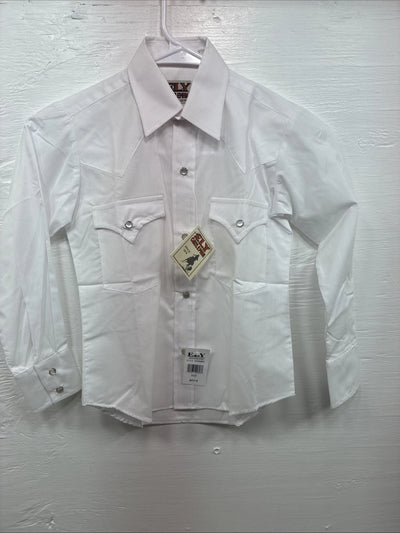 New Boys ELY Cattleman White Long Sleeve Pealr Snap Size 8 DD-49