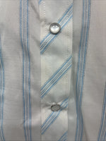 New Womens White Horse White Blue Stripe Long Sleeve Pearl Snap Large V-69