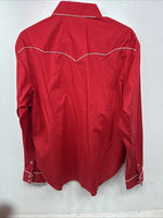New Women’s White Horse Red Design Long Sleeve Pearl Snap Size Large YY-17