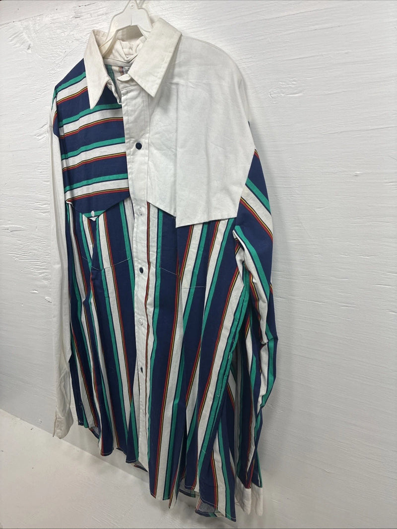 New Men’s Mine & Bills White Multicolor Stripe Long Sleeve Button Up Large V-78
