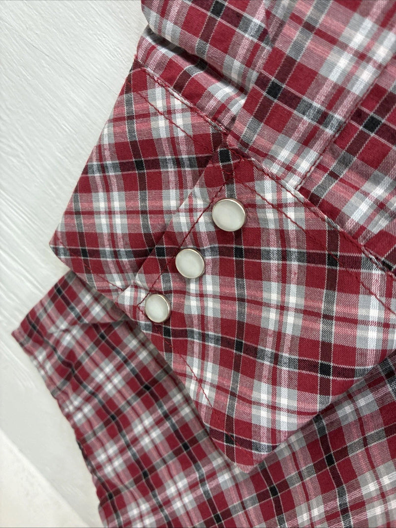New Men’s White Horse Red Plaid Long Sleeve Western Pearl Snap XL J-39