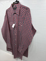 New Men’s White Horse Red Plaid Long Sleeve Pearl Snap XL J-25