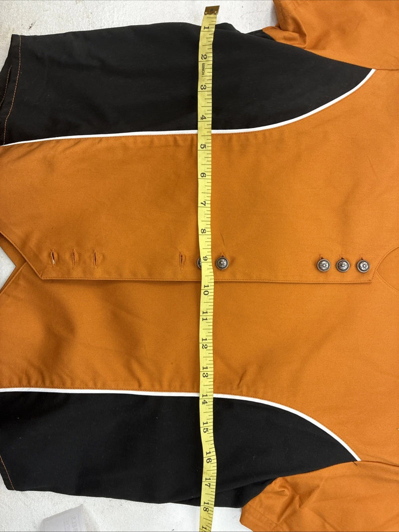 New Women’s Cumberland Orange Black Short Sleeev Crop Button Up Small TT-107 