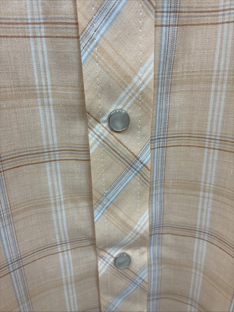 New Men’s ELY Cattleman Orange Plaid Long Sleeve Pearl Snap Large AA-113