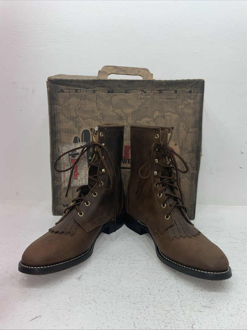 New Men’s Brown Lace Up Laredo Cowboy Boots. 1225 9.5 9 1/2 D. 5-45