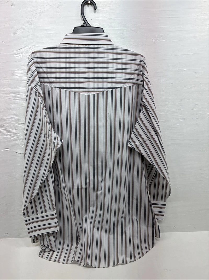 New Men’s ELY Cattleman Striped Long Sleeve Pearl Snap 20.5 X 36 4XL E-98
