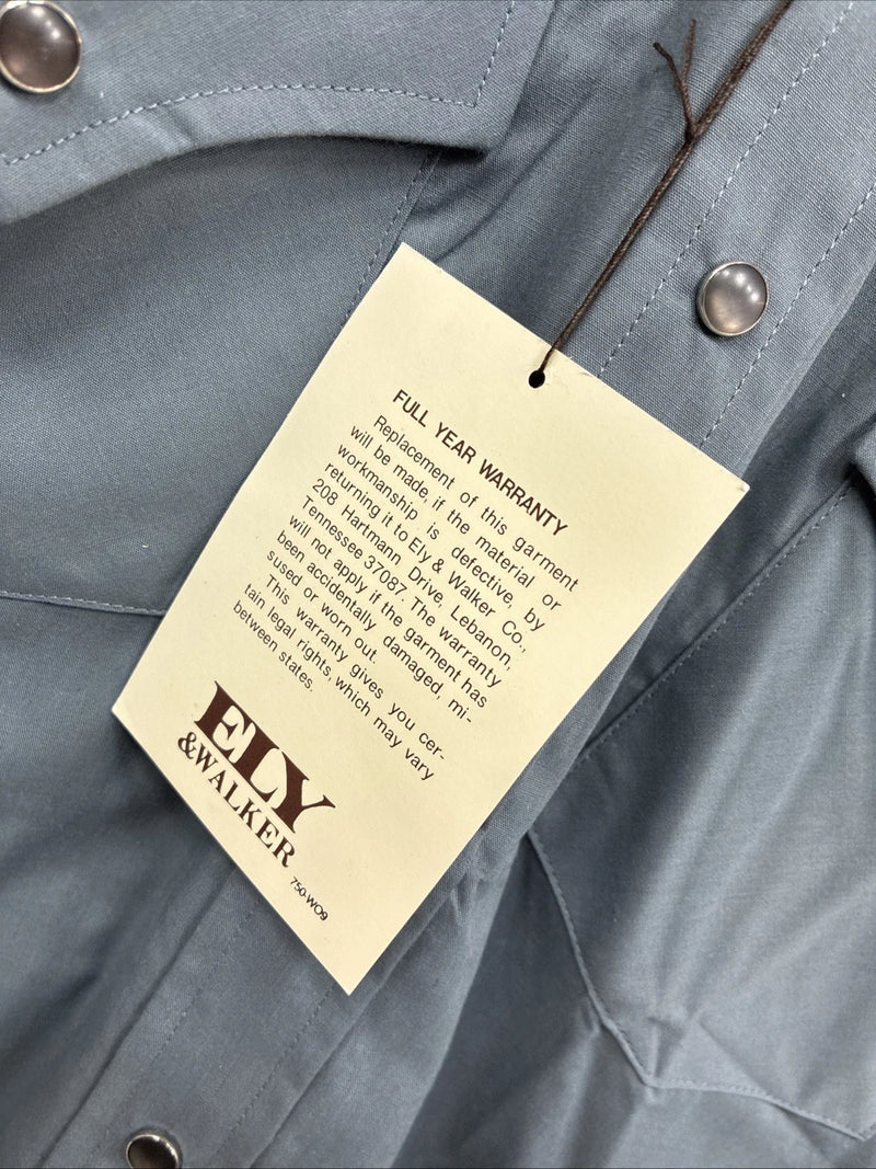 New Men’s ELY Cattleman Gray Short Sleeve Pearl Snap 16.5 Large AA-27
